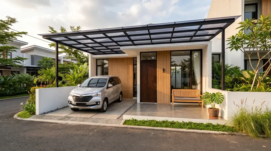 Kanopi teras dan carport pada rumah minimalis modern