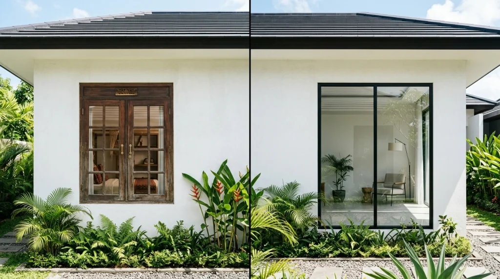 Perbandingan kusen aluminium dan kusen kayu pada dinding rumah